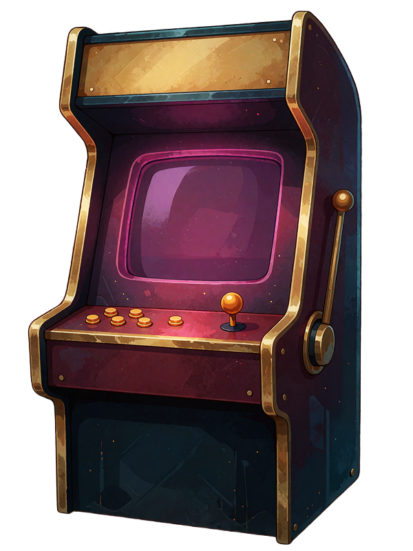 Bordowy automat arcade z fioletowym ekranem jako symbol szybkich gier crash w kasynie Roulettino